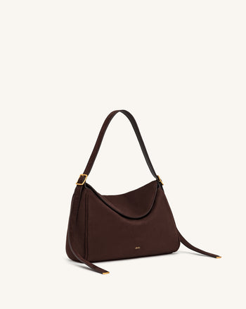 Elowen Kunstwildleder-Tasche mit Überschlag - Dunkelbraun