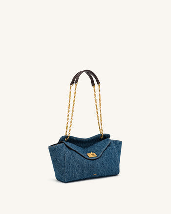 Lucia Envelope-Schultertasche mit Kette - Blue Denim