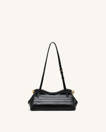 Naomi Geschwungene Schultertasche - Schwarzes Kroko