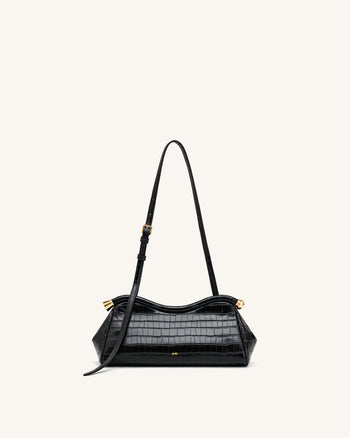 Naomi Geschwungene Schultertasche - Schwarzes Kroko