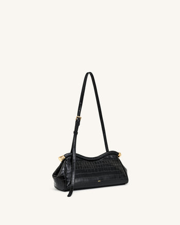 Naomi Geschwungene Schultertasche - Schwarzes Kroko
