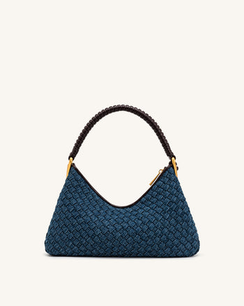 Lorena Gewebte Denim-Schultertasche - Dunkelblau
