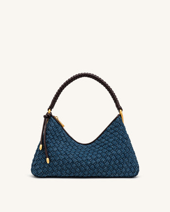 Lorena Gewebte Denim-Schultertasche - Dunkelblau