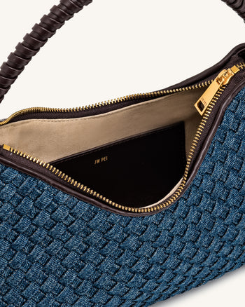 Lorena Gewebte Denim-Schultertasche - Dunkelblau