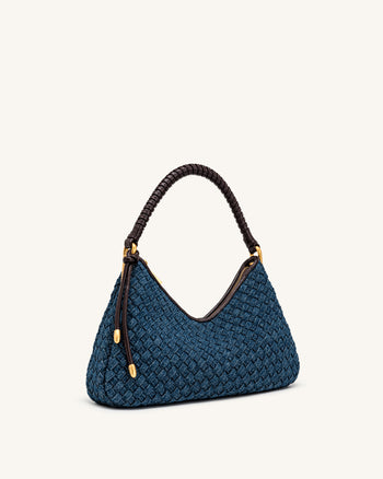Lorena Gewebte Denim-Schultertasche - Dunkelblau