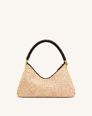 Lorena Schultertasche in Bast-Optik - Braun