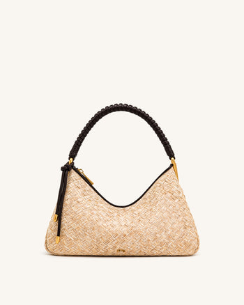 Lorena Schultertasche in Bast-Optik - Braun
