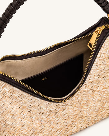 Lorena Schultertasche in Bast-Optik - Braun
