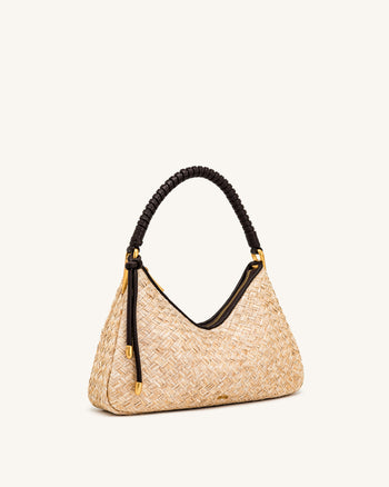 Lorena Schultertasche in Bast-Optik - Braun