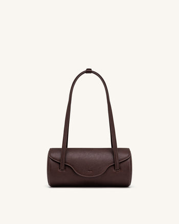 Solenne Barrel-Schultertasche - Dunkelbraun