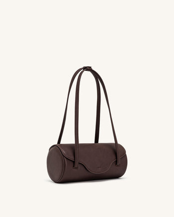 Solenne Barrel-Schultertasche - Dunkelbraun