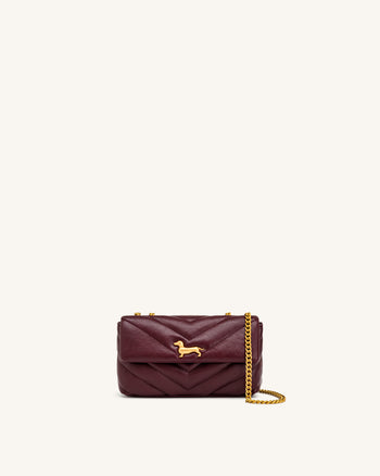 Riley Gesteppte Dackel-Schultertasche mit Überschlag - Deep Burgundy