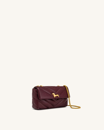 Riley Gesteppte Dackel-Schultertasche mit Überschlag - Deep Burgundy