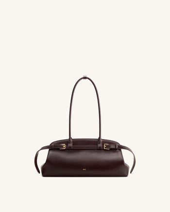 Arden East-West Schultertasche mit Gürteldetail - Dunkelbraun