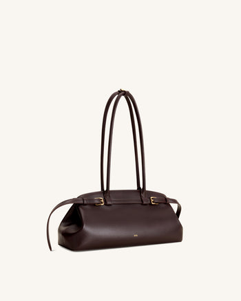 Arden East-West Schultertasche mit Gürteldetail - Dunkelbraun