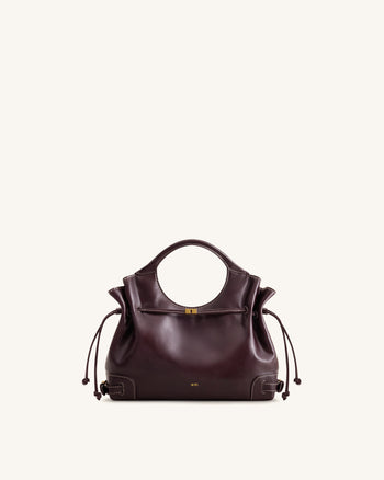 Virelle Tote-Bag aus gewachstem veganem Leder mit Kordelzug – Burgund