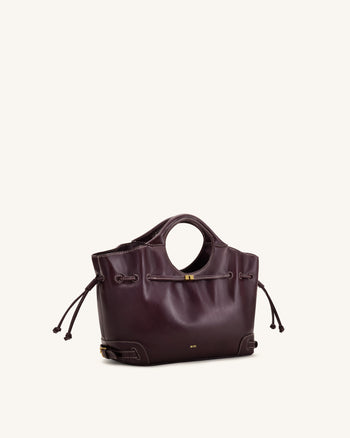Virelle Tote-Bag aus gewachstem veganem Leder mit Kordelzug – Burgund