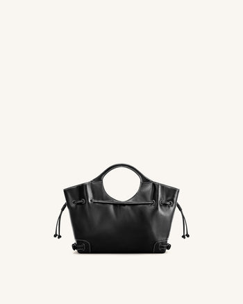 Virelle Tote-Bag aus gewachstem veganem Leder mit Kordelzug – Schwarz