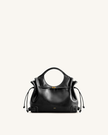Virelle Tote-Bag aus gewachstem veganem Leder mit Kordelzug – Schwarz