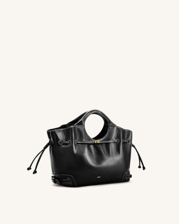 Virelle Tote-Bag aus gewachstem veganem Leder mit Kordelzug – Schwarz
