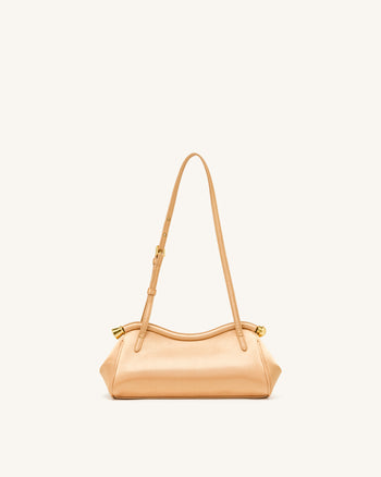 Naomi Satin Schultertasche in geschwungener Form - Champagner Gold