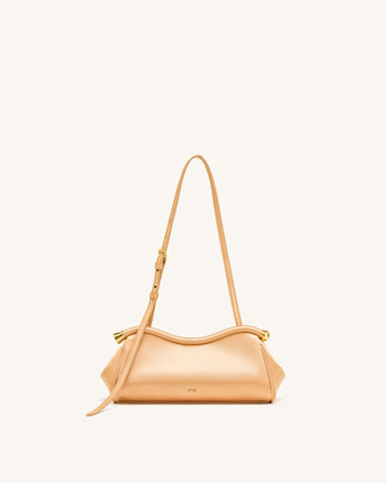 Naomi Satin Schultertasche in geschwungener Form - Champagner Gold