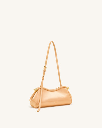 Naomi Satin Schultertasche in geschwungener Form - Champagner Gold