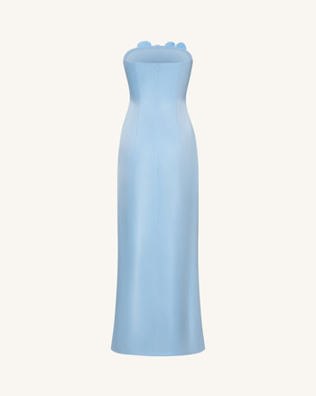 Langes Kleid mit Blumenstickerei - Blau