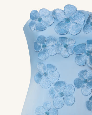 Langes Kleid mit Blumenstickerei - Blau