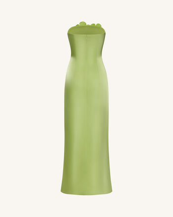 Langes Kleid mit Blumenstickerei - Grün