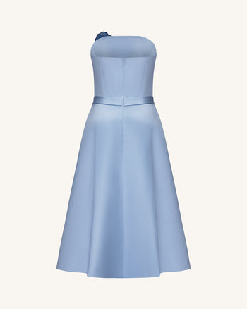 Trägerloses A-Linien-Midikleid mit Iris-Stickerei - Dusty Blue