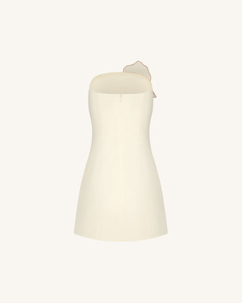 Minikleid mit Frauenschuh-Orchideen-Applikation – Elfenbein/Pfirsichrosa