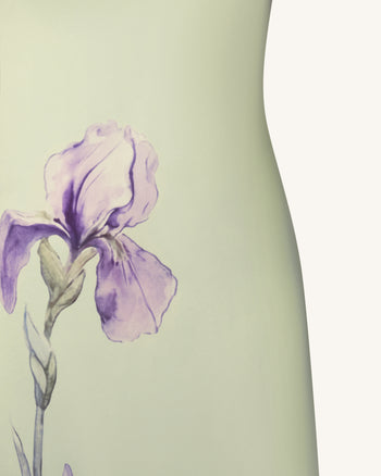 Satin-Slip-Kleid mit Iris-Motiv - Hellgrün/Lila