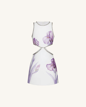 Floral Minikleid mit Perlenbesatz - Weiß