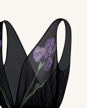 Transparentes Maxikleid mit Blumenprint - Schwarz