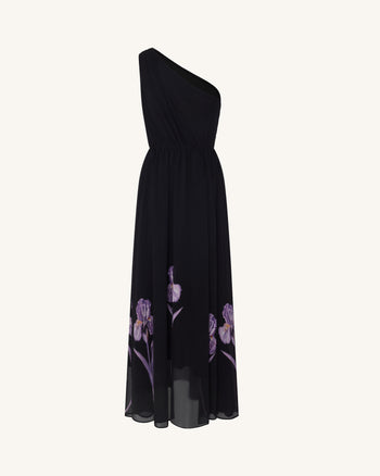 Florales One-Schulter-Maxikleid - Schwarz