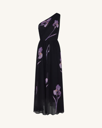 Florales One-Schulter-Maxikleid - Schwarz