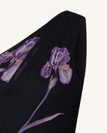 Florales One-Schulter-Maxikleid - Schwarz