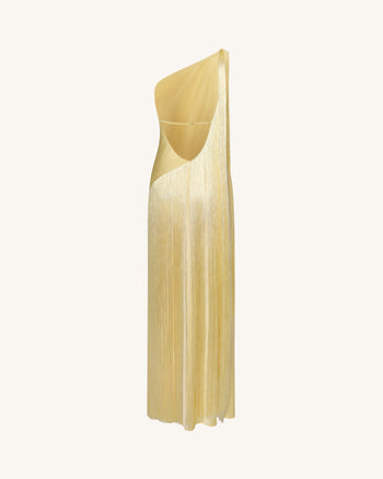 Fransen-One-Schulter-Maxikleid - Champagner