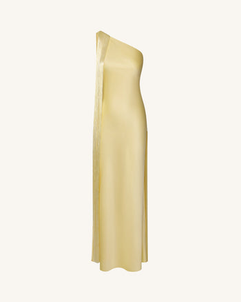 Fransen-One-Schulter-Maxikleid - Champagner
