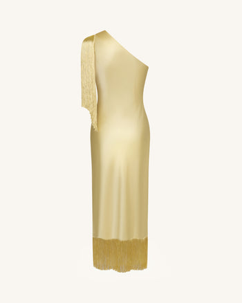 One-Schulter-Fransen-Midikleid - Champagner