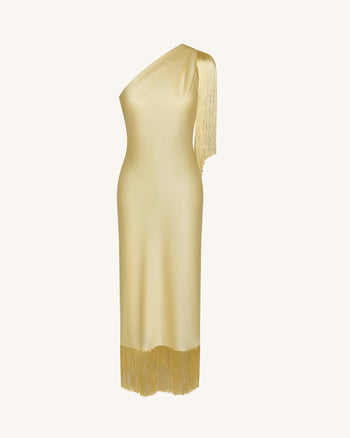 One-Schulter-Fransen-Midikleid - Champagner