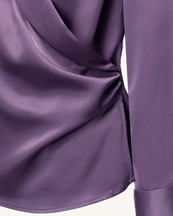 Satin-Wickelbluse mit V-Ausschnitt und langen Ärmeln – Altrosa