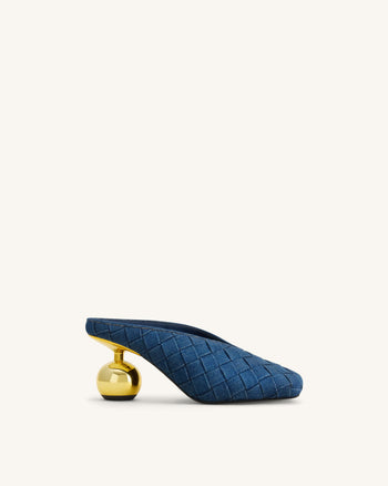 Ellie Geflochtene Mules mit Absatz und Square-Toe - Denimblau