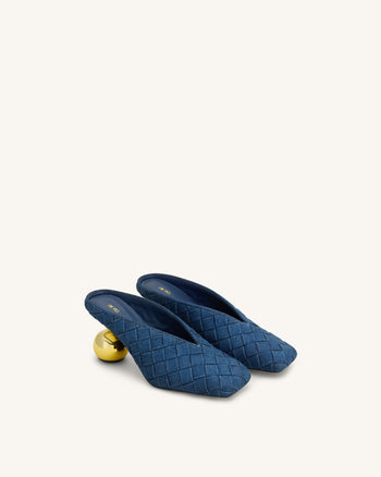 Ellie Geflochtene Mules mit Absatz und Square-Toe - Denimblau