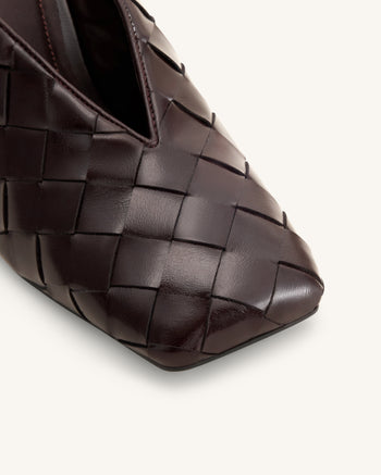 Ellie Geflochtene Mules mit Absatz und Square-Toe - Dunkelbraun