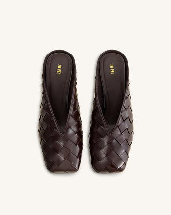 Ellie Geflochtene Mules mit Absatz und Square-Toe - Dunkelbraun