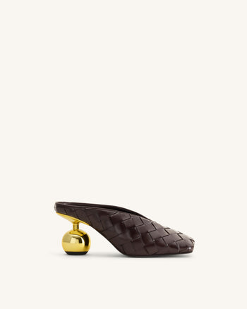 Ellie Geflochtene Mules mit Absatz und Square-Toe - Dunkelbraun