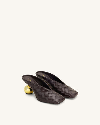 Ellie Geflochtene Mules mit Absatz und Square-Toe - Dunkelbraun