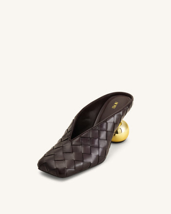 Ellie Geflochtene Mules mit Absatz und Square-Toe - Dunkelbraun